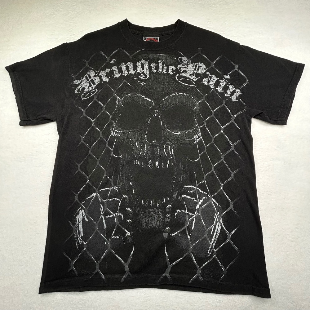 One More Round VINTAGE Y2K Skull Cage "Bring the Pain MMA T-shirt Black Medium.